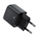 Ładowarka sieciowa z wyświetlaczem USB-A USB-C GaN PD 35W - czarna