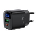 Ładowarka sieciowa z wyświetlaczem USB-A USB-C GaN PD 35W - czarna