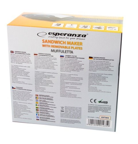 Opiekacz do kanapek Esperanza Muffuletta EKT005 (700W; kolor czarny, kolor inox)