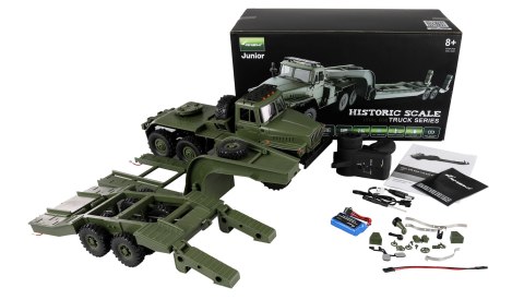 Ciężarówka Wojskowa Amewi Ural B36 6WD Z Naczepą Niskopodwoziową 1:16 RTR Zielony