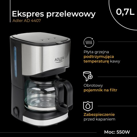 Ekspres przelewowy Adler AD 4407 (550W; kolor czarny)