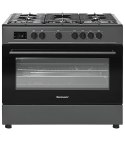 Kuchnia gazowo-elektryczna RAVANSON KWGE-K90A Cheff Modern Black | 5 palników + palnik WOK | termoobieg | rożen | czarny