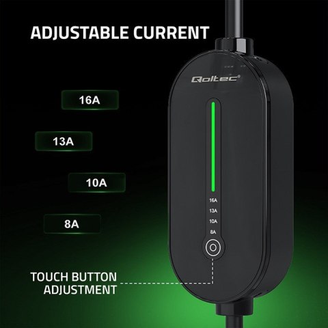 Mobilna ładowarka do samochodu elektrycznego EV i hybryd Qoltec 52434 z regulacją 2w1 Typ2 3.5kW 230V SCHUKO 16A Wi-fi TUYA LED 