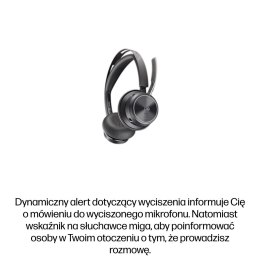 POLY Zestaw słuchawkowy Voyager Focus 2 z certyfikatem Microsoft Teams USB-C-C + przejściówka USB-C/A + podstawka ładująca