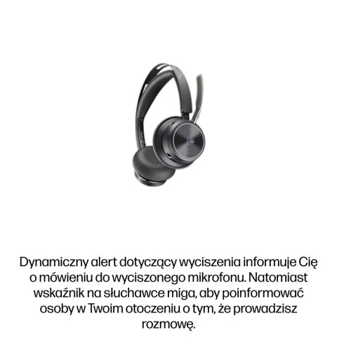 POLY Zestaw słuchawkowy Voyager Focus 2 z certyfikatem Microsoft Teams USB-C-C + przejściówka USB-C/A + podstawka ładująca