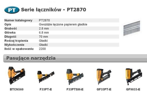 BOSTITCH gwoździe PT 33` 2,8 x 70mm 2200 szt.