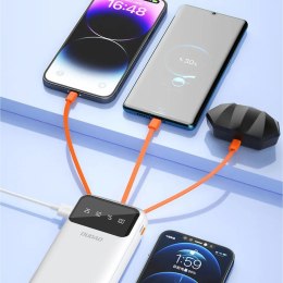 Powerbank K6Pro+ 20000mAh z wbudowanymi kablami USB-C microUSB iPhone Lightning - biały