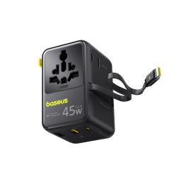 Adapter podróżny 6w1 ze zwijanym kablem USB-C 45W - czarny