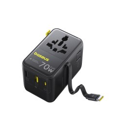 Adapter podróżny 6w1 ze zwijanym kablem USB-C 70W - czarny