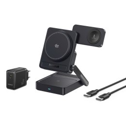 Ładowarka bezprzewodowa 3w1 Qi2.2 35W z zasilaczem EU 45W i kablem USB-C 1m - czarna