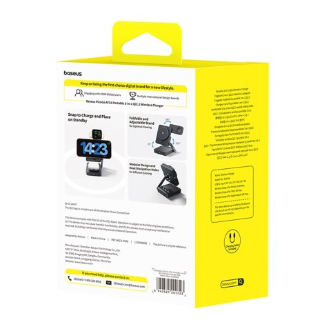 Ładowarka bezprzewodowa 3w1 Qi2.2 35W z zasilaczem EU 45W i kablem USB-C 1m - czarna