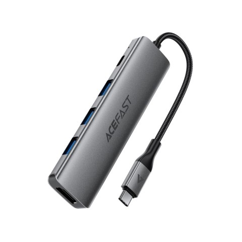 Hub stacja dokująca 5w1 USB-C - USB-A USB-C HDMI 4K 60Hz PD 90W - szara