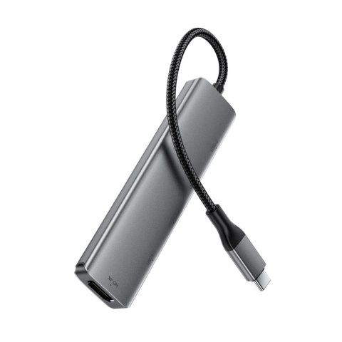Hub stacja dokująca 5w1 USB-C - USB-A USB-C HDMI 4K 60Hz PD 90W - szara