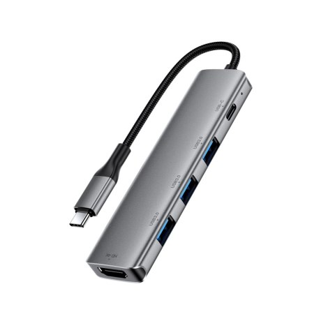 Hub stacja dokująca 5w1 USB-C - USB-A USB-C HDMI 4K 60Hz PD 90W - szara
