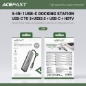 Hub stacja dokująca 5w1 USB-C - USB-A USB-C HDMI 4K 60Hz PD 90W - szara