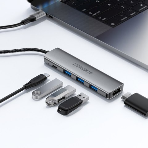 Hub stacja dokująca 5w1 USB-C - USB-A USB-C HDMI 4K 60Hz PD 90W - szara