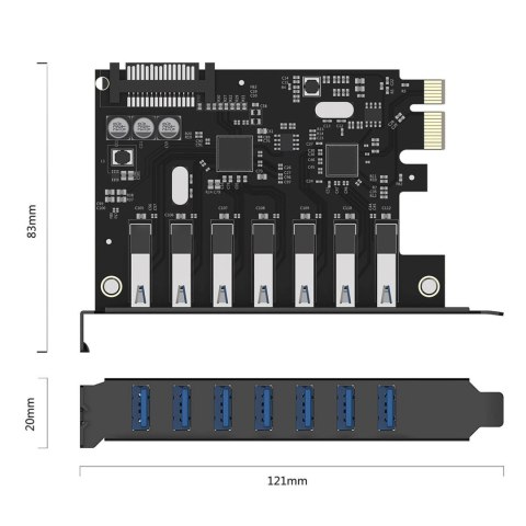 Karta rozszerzeń PCI-E - 7x USB 3.0 do komputera stacjonarnego - czarna