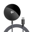 Ładowarka indukcyjna magnetyczna z kablem USB-C Qi2 15W 1.2m - czarna
