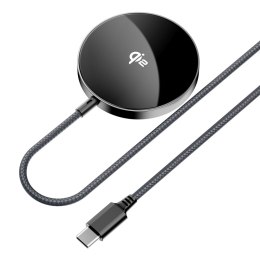 Ładowarka indukcyjna magnetyczna z kablem USB-C Qi2 15W 1.2m - czarna