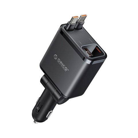 Ładowarka samochodowa USB-A USB-C 45W ze zwijanymi kablami USB-C - czarna