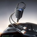 Ładowarka samochodowa USB-A USB-C 45W ze zwijanymi kablami USB-C - czarna