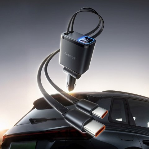 Ładowarka samochodowa USB-A USB-C 45W ze zwijanymi kablami USB-C - czarna