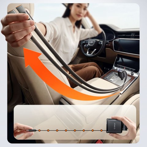 Ładowarka samochodowa USB-A USB-C 45W ze zwijanymi kablami USB-C - czarna