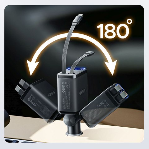 Ładowarka samochodowa USB-A USB-C 45W ze zwijanymi kablami USB-C - czarna
