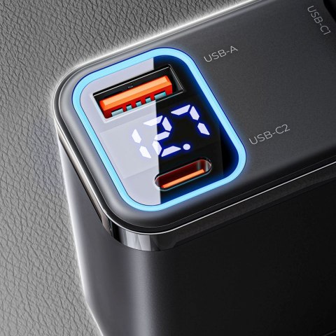 Ładowarka samochodowa USB-A USB-C 45W ze zwijanymi kablami USB-C - czarna