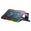 Podstawka chłodząca gamingowa pod laptop z uchwytem na telefon RGB - czarna