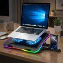 Podstawka chłodząca gamingowa pod laptop z uchwytem na telefon RGB - czarna