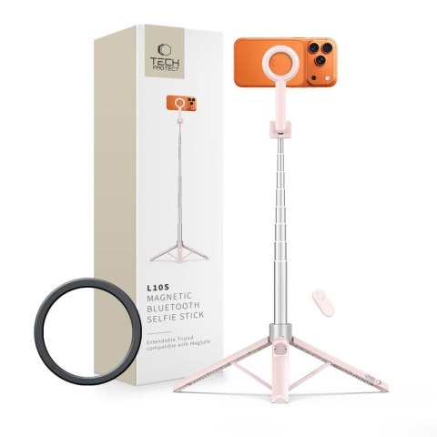 Selfie stick kijek tripod do zdjęć Bluetooth - różowo szary