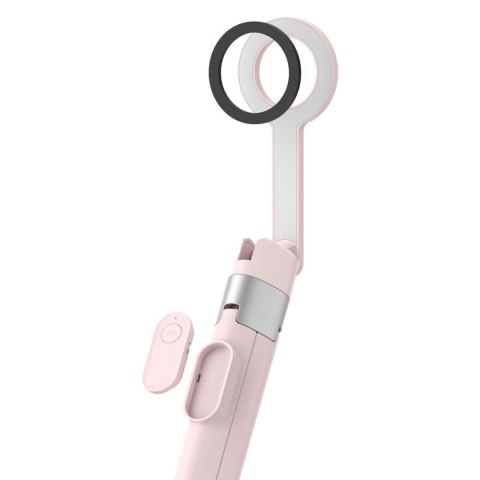 Selfie stick kijek tripod do zdjęć Bluetooth - różowo szary