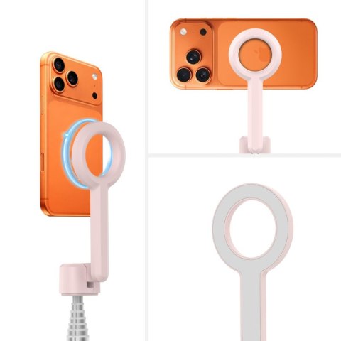 Selfie stick kijek tripod do zdjęć Bluetooth - różowo szary