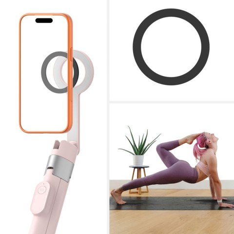 Selfie stick kijek tripod do zdjęć Bluetooth - różowo szary