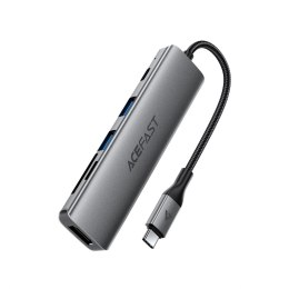 Hub stacja dokująca 6w1 USB-C - UAB-A USB-C HDMI SD 4K 60Hz PD 90W - szara