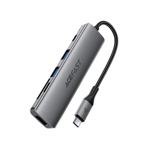 Hub stacja dokująca 6w1 USB-C - UAB-A USB-C HDMI SD 4K 60Hz PD 90W - szara
