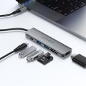 Hub stacja dokująca 6w1 USB-C - UAB-A USB-C HDMI SD 4K 60Hz PD 90W - szara