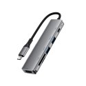 Hub stacja dokująca 6w1 USB-C - UAB-A USB-C HDMI SD 4K 60Hz PD 90W - szara