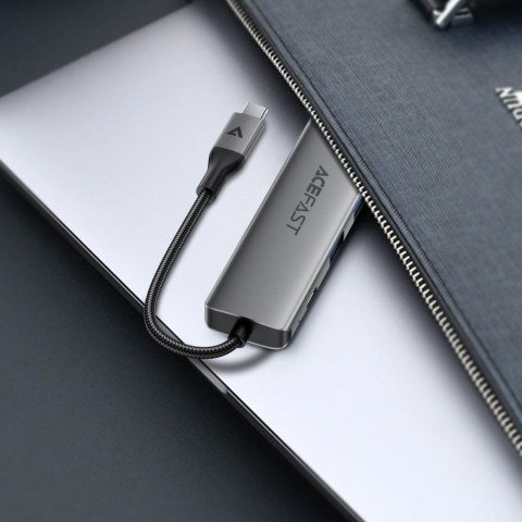 Hub stacja dokująca 6w1 USB-C - UAB-A USB-C HDMI SD 4K 60Hz PD 90W - szara