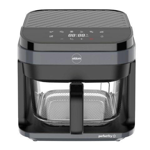 ELDOM FRYTKOWNICA BEZTŁYSZCZOWA FR500 5,5 L 1200W SZKLANY POJEMNIK, RUSZT, SILIKONOWA PODKŁADKA, 8 PROGRAMÓW, REGULACJA TEM.