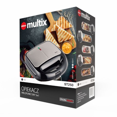 ELDOM OPIEKACZ WIELOFUNKCYJNY 5 IN 1 ST250 850W WYMIENNE PŁYTY: SANDWICH, GRILL, GOFRY, ORZESZKI, MINI PĄCZKI