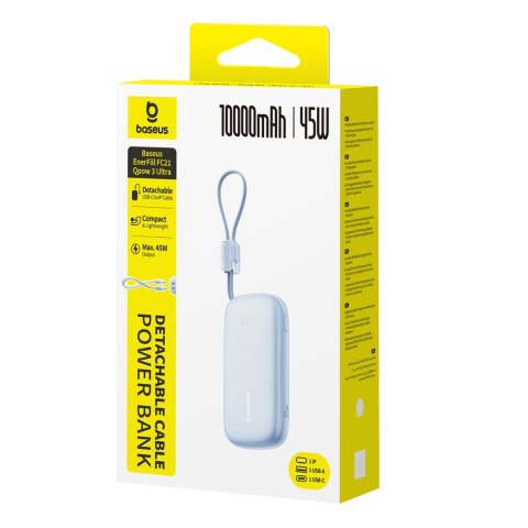 Powerbank 10000mAh 45W z kablem USB-C iPhone Lightning - niebieski