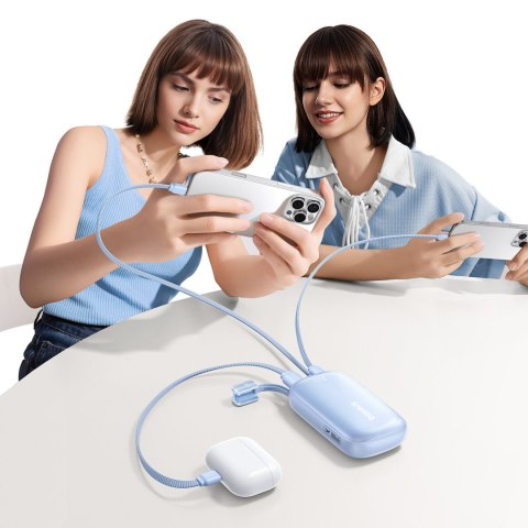 Powerbank 10000mAh 45W z kablem USB-C iPhone Lightning - niebieski