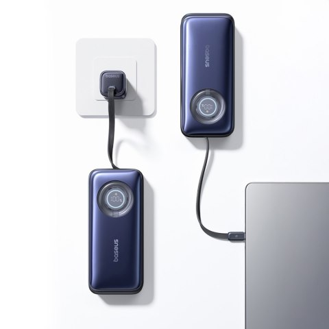 Powerbank 20000mAh 100W ze zwijanymi kablami USB-C - czarny