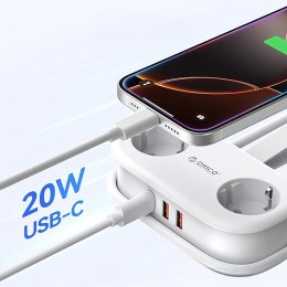 Listwa zasilająca 5w1 AC USB-A USB-C GaN 20W - biała