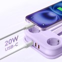 Listwa zasilająca 5w1 AC USB-A USB-C GaN 20W - fioletowa