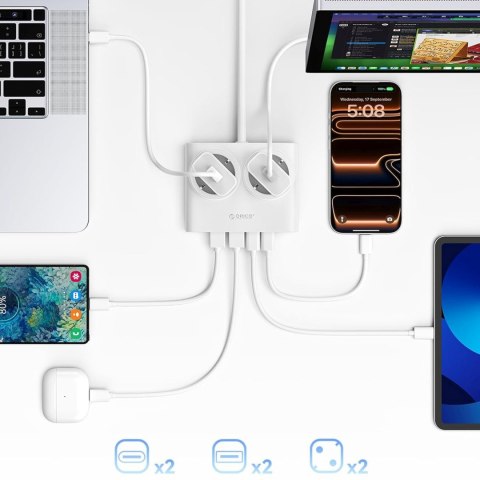 Listwa zasilająca 6w1 AC USB-A USB-C 25W - biała