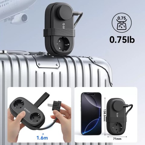 Listwa zasilająca 6w1 AC USB-A USB-C GaN 65W - czarna