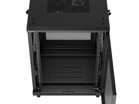 Szafa instalacyjna RACK stojąca 19" 15U 600x600 czarna drzwi perforowane Lanberg (flat pack)